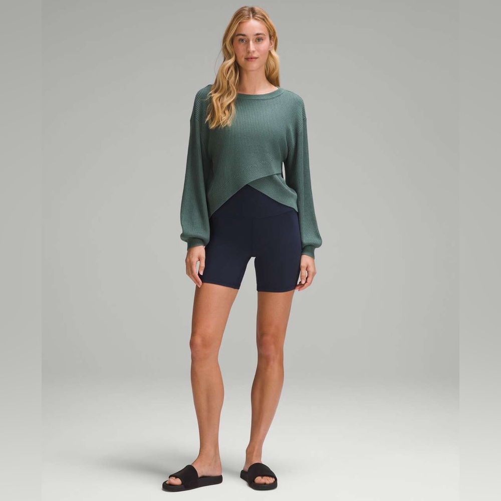 Lululemon Reversible Crossover Sweater•Knit Merino Wool•Medium Forest Green•Sz 4 - Picture 2 of 16